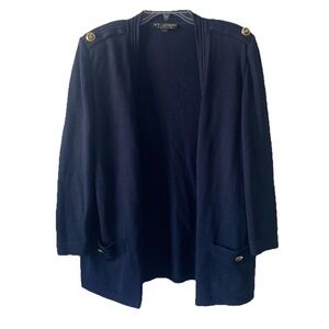 St. John Navy Open-Front Knit Cardigan with Gold Button Accents
